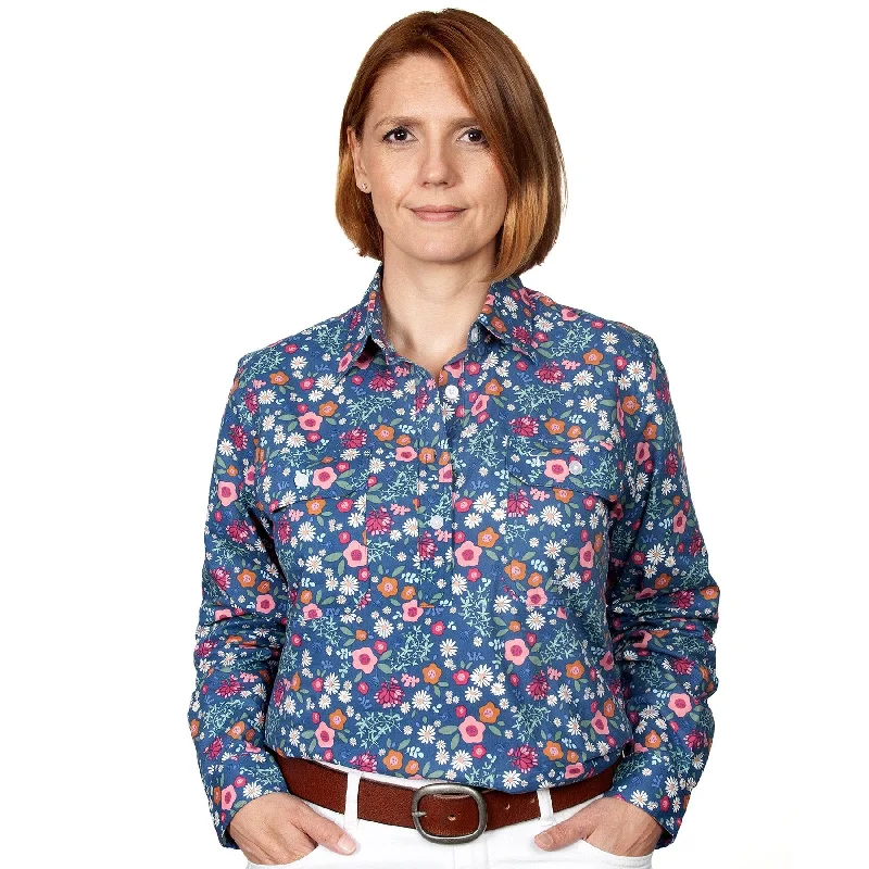 Hiking ShirtsWWLS2141  Just Country Women's Georgie Shirt Denim Blue Garden