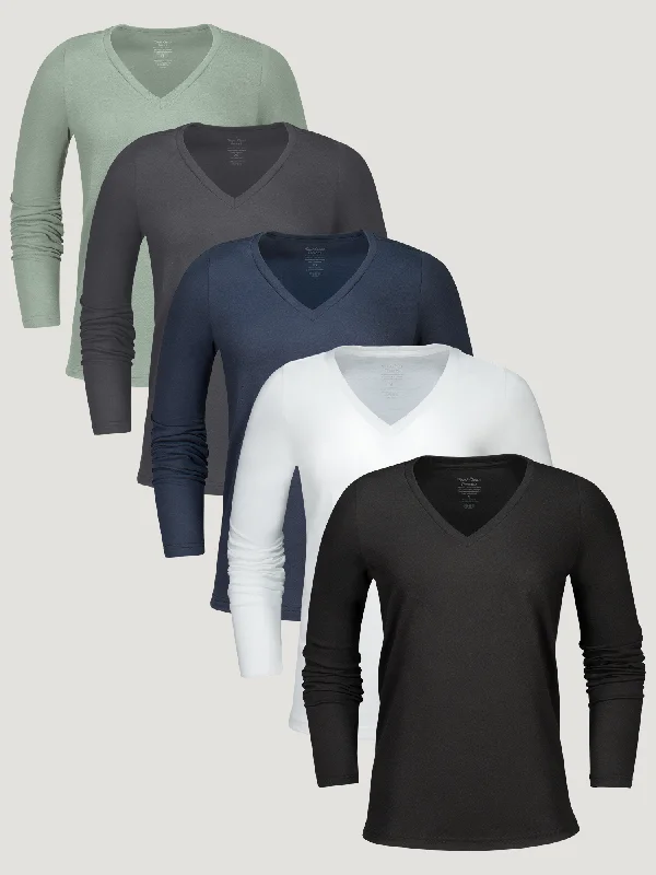 Women's Long Sleeve V-Neck Essentials 5-Pack