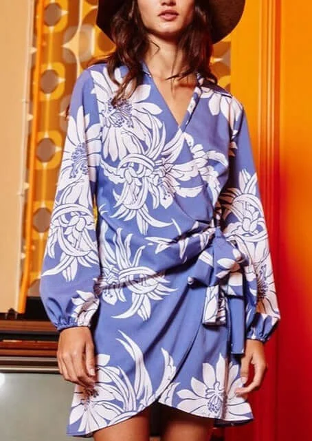 Just Gorgeous Indigo Blue Floral Wrap Dress Made in USALeather Dress