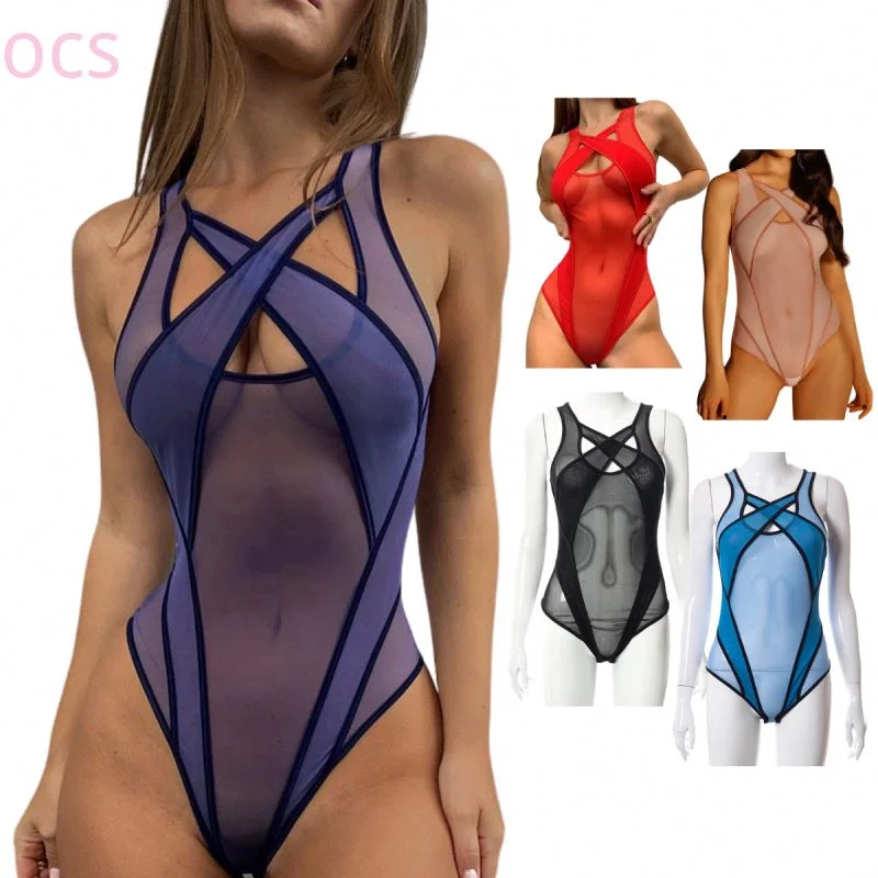 Wrinkle-proof sleeveless topFashion Women Custom Mesh See Through Bodysuits Hollow Out Sleeveless Cross Polyester Bodysuits For Women 2022 Wrinkle-proof sleeveless topFashion Women Custom Mesh See Through Bodysuits Hollow Out Sleeveless Cross Polyester Bodysuits For Women 2022
